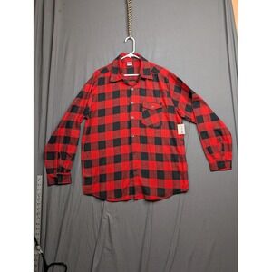 Highland Mens Buffalo Plaid Flannel Shirt Red Black Long Sleeve‎ Button Up XL